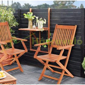   3 részes balkonbútor akácfából kerti ülőgarnitúra összecsukható, karfás székek és függő asztal