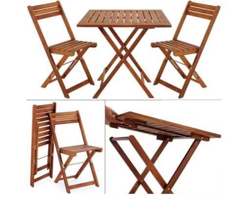 3-part garden seating set made of acacia wood, foldable, space-saving balcony set