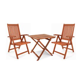   3 részes kerti ülőgarnitúra eukaliptusz fából összecsukható, állítható ülőhelyzetű karfás székek