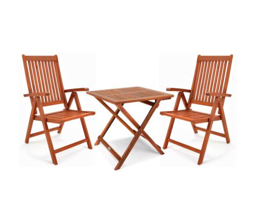 3-piece garden seating set made of eucalyptus wood folding chairs with adjustable seating position