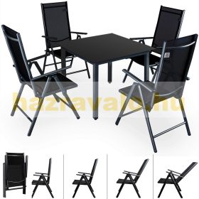   Ülőgarnitúra készlet 4 db állítható háttámlájú székkel és asztallal fekete színben