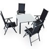 5-piece sofa set with aluminum frame, black milk glass table top