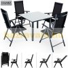 5-piece sofa set with aluminum frame, black milk glass table top