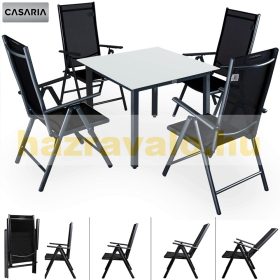   5 részes ülőgarnitúra szett alumínium vázzal, fekete színben tejüveg asztallap
