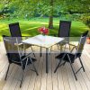 5-piece sofa set with aluminum frame, black milk glass table top