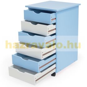   Fiókos szekrény kék - fehér kisszekrény. Gyerekebútor játéktartó vagy irattartó gurulós konténer 6 fiókkal