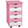 Drawer cabinet pink - white small cabinet. Children's furniture toy holder or filing cabinet rolling container with 6 drawers