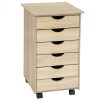 Cabinet with drawers, small cabinet with oak pattern. Rolling filing container with 6 drawers