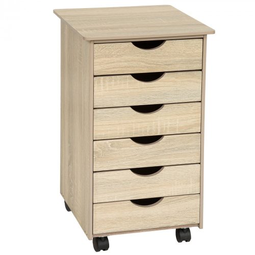 Cabinet with drawers, small cabinet with oak pattern. Rolling filing container with 6 drawers