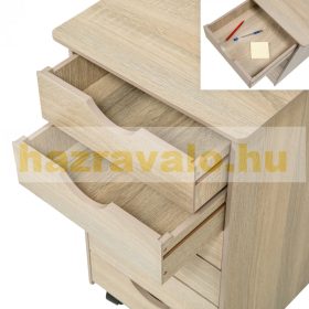   Fiókos szekrény tölgy mintás kisszekrény. Gurulós irattartó konténer 6 fiókkal