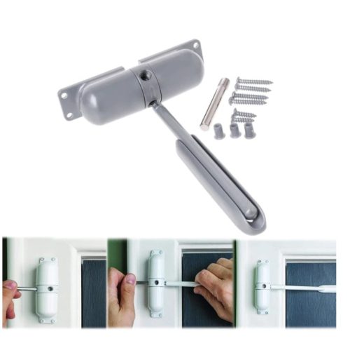 Door closer, door closer, spring-loaded door closer, gray 