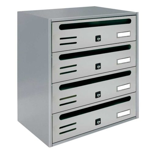 Condominium mailbox 4-piece indoor and outdoor wall-mounted gray CUBO CR letterbox galvanized painted steel