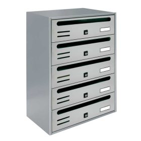   Társasházi postaláda 5 darabos beltéri és kültéri falra szerelhető szürke CUBO CR levélszekrény galvanizált festett acél