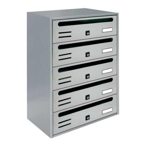 Condominium mailbox 5-piece indoor and outdoor wall-mounted gray CUBO CR letterbox galvanized painted steel