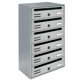   Társasházi postaláda 6 darabos beltéri és kültéri falra szerelhető szürke CUBO CR levélszekrény galvanizált festett acél