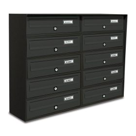   Társasházi postaláda 10 darabos beltéri és kültéri falra szerelhető antracit SLIM 5x2 levélszekrény galvanizált festett acél