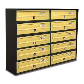   Társasházi postaláda 10 darabos beltéri és kültéri falra szerelhető antracit - bronz SLIM 5x2 levélszekrény galvanizált festett acél