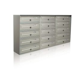   Társasházi postaláda 15 darabos beltéri és kültéri falra szerelhető szürke SLIM 5x3 levélszekrény galvanizált festett acél