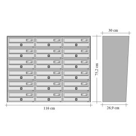   Társasházi postaláda 18 darabos beltéri és kültéri falra szerelhető szürke SLIM 6x3 levélszekrény galvanizált festett acél