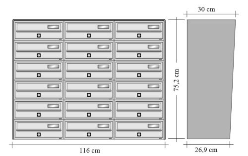 Társasházi postaláda 18 darabos beltéri és kültéri falra szerelhető szürke SLIM 6x3 levélszekrény 