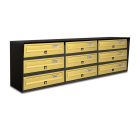   Társasházi postaláda 9 darabos beltéri és kültéri falra szerelhető antracit - bronz SLIM 3x3 levélszekrény galvanizált festett acél