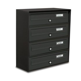   Társasházi postaláda 4 darabos beltéri és kültéri falra szerelhető antracit SLIM levélszekrény galvanizált festett acél