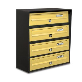   Társasházi postaláda 4 darabos beltéri és kültéri falra szerelhető antracit - bronz SLIM levélszekrény galvanizált festett acél