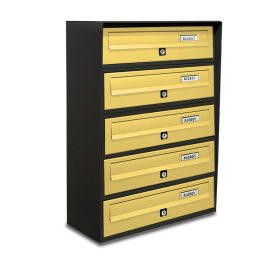   Társasházi postaláda 5 darabos beltéri és kültéri falra szerelhető antracit - bronz SLIM levélszekrény galvanizált festett acél