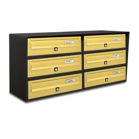   Társasházi postaláda 6 darabos beltéri és kültéri falra szerelhető antracit - bronz SLIM 3x2 levélszekrény galvanizált festett acél