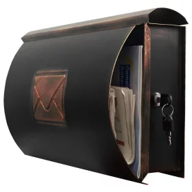   Antik fali postaláda ívelt alakú retro postafiók újságtartóval fekete-bronz