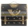 Antique wall mailbox with bag-like horn motif, retro mailbox with newspaper holder, black and gold