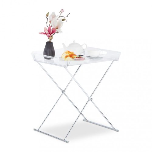 Folding table with removable tray acrylic chrome tray table