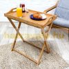 Folding table with removable tray bamboo tray table 63.5x55x35 cm