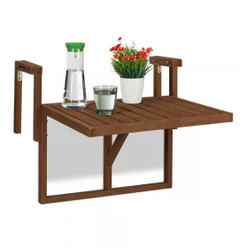   Korlátra szerelhető kávézó asztal fa összecsukható balkon asztal barna 55x70x65 cm