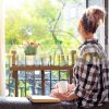 Rail-mounted coffee table wooden folding balcony table brown 55x70x65 cm