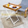 White folding table with bamboo tray 72x60x40 cm