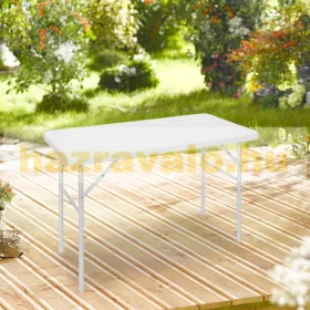   Összecsukható kerti asztal polirattan kemping asztal fehér 74x121,5x61,5 cm