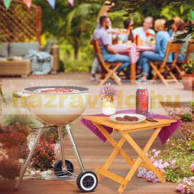   Összecsukható asztal négyzet alakú fa kisasztal natúr színben kül- és beltéri használatra egyaránt 