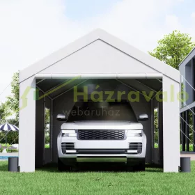   Kocsibeálló mobil garázssátor 600x370x296 cm autóbeálló sátor ablakokkal fedőponyva fehér