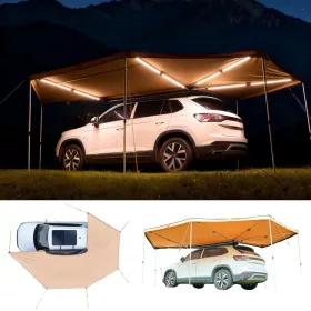   Autós napellenző 609x414x21 cm 270°-os oldalsátor beépített LED lámpákkal UV50+ szabadon álló autós sátor