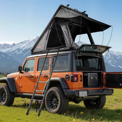 Autós tetőtéri sátor 250x225x144 cm alumínium autós kemping sátor LED világítással, vastag matraccal Jeep SUV pickuphoz