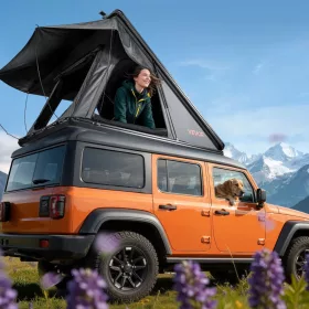   Autós tetőtéri sátor 250x225x144 cm alumínium autós kemping sátor LED világítással, vastag matraccal Jeep SUV pickuphoz