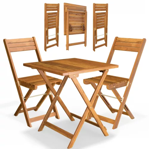Akácfa kerti bútor szett 3 részes összecsukható asztal és székek