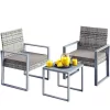 Polyrattan kerti bútor szett 3 részes szürke lounge szett WPC asztallal