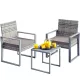 Polyrattan kerti bútor szett 3 részes szürke lounge szett WPC asztallal