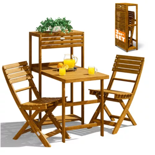 Akácfa kerti bútor szett 3 részes összecsukható balkon szett FSC® tanúsítvánnyal