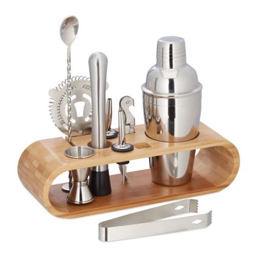 9-piece cocktail set with bamboo stand