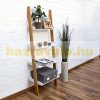 Bamboo ladder shelf with 4 levels of white shelves 