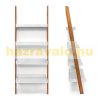 Bamboo ladder shelf with 4 levels of white shelves 