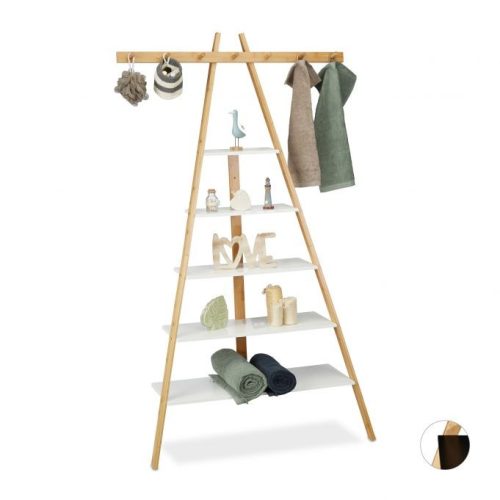 5-shelf bamboo ladder shelving system 